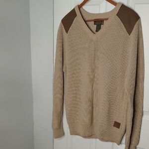 Lucky Brand V-Neck Sweater in Beige with Brown Patches